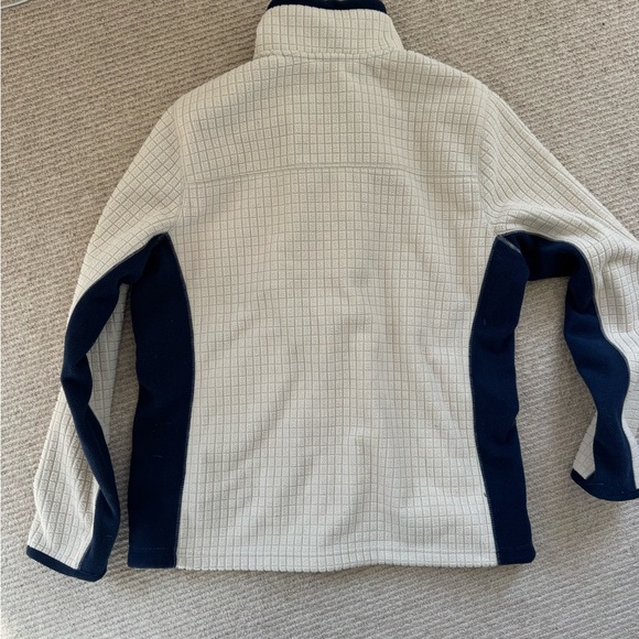 L.L. Bean Cream and Navy Grid Mountain Classic Windproof Fleece Jacket - Picture 4 of 5